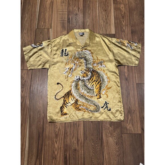 Vintage Y2K AOP Trust Dragon Tiger Short Sleeve Button Down Shirt JNCO Skate XL - Picture 1 of 6